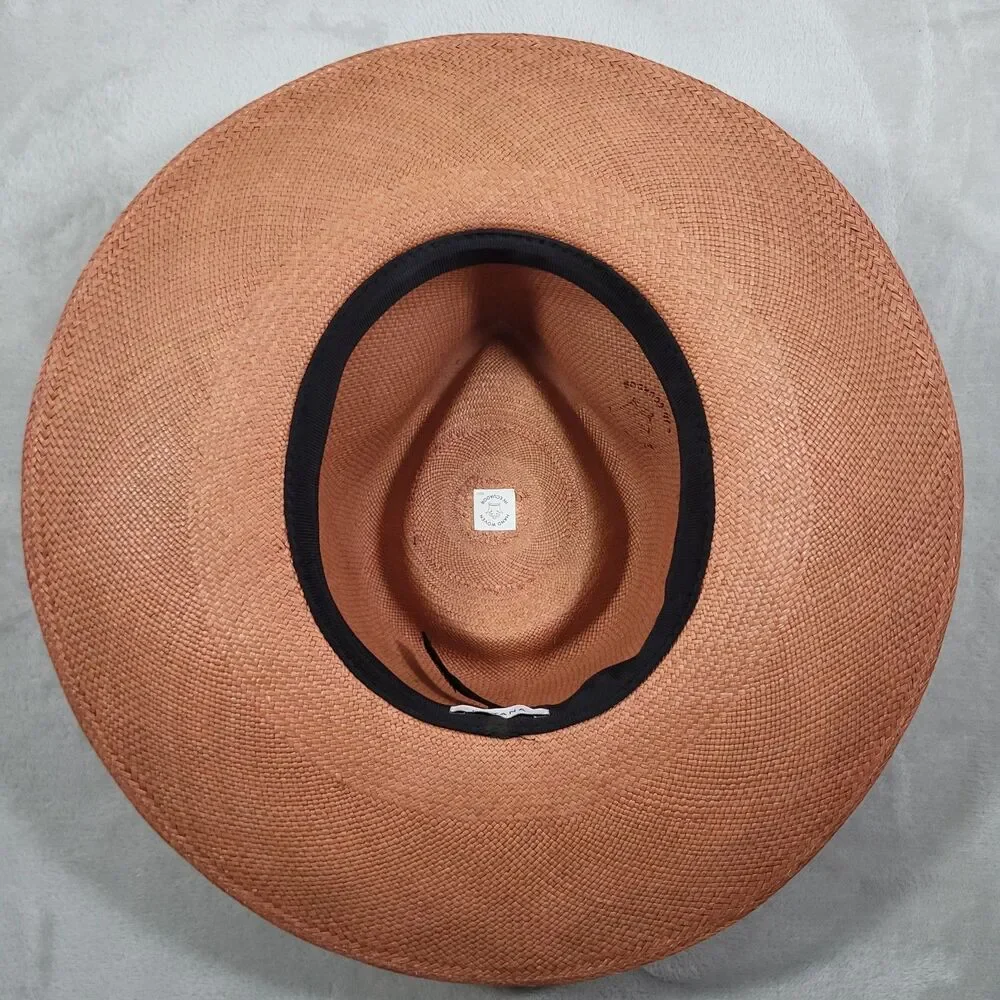 Cuyana Wide Brim Ecuador Hat Toquilla Straw Terracotta Panama Sun Hat Size 57 M